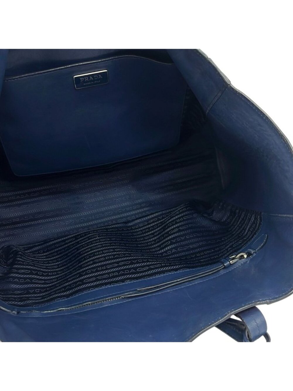 Prada Tote Navy Red White Striped Leather - Picture 7 of 13